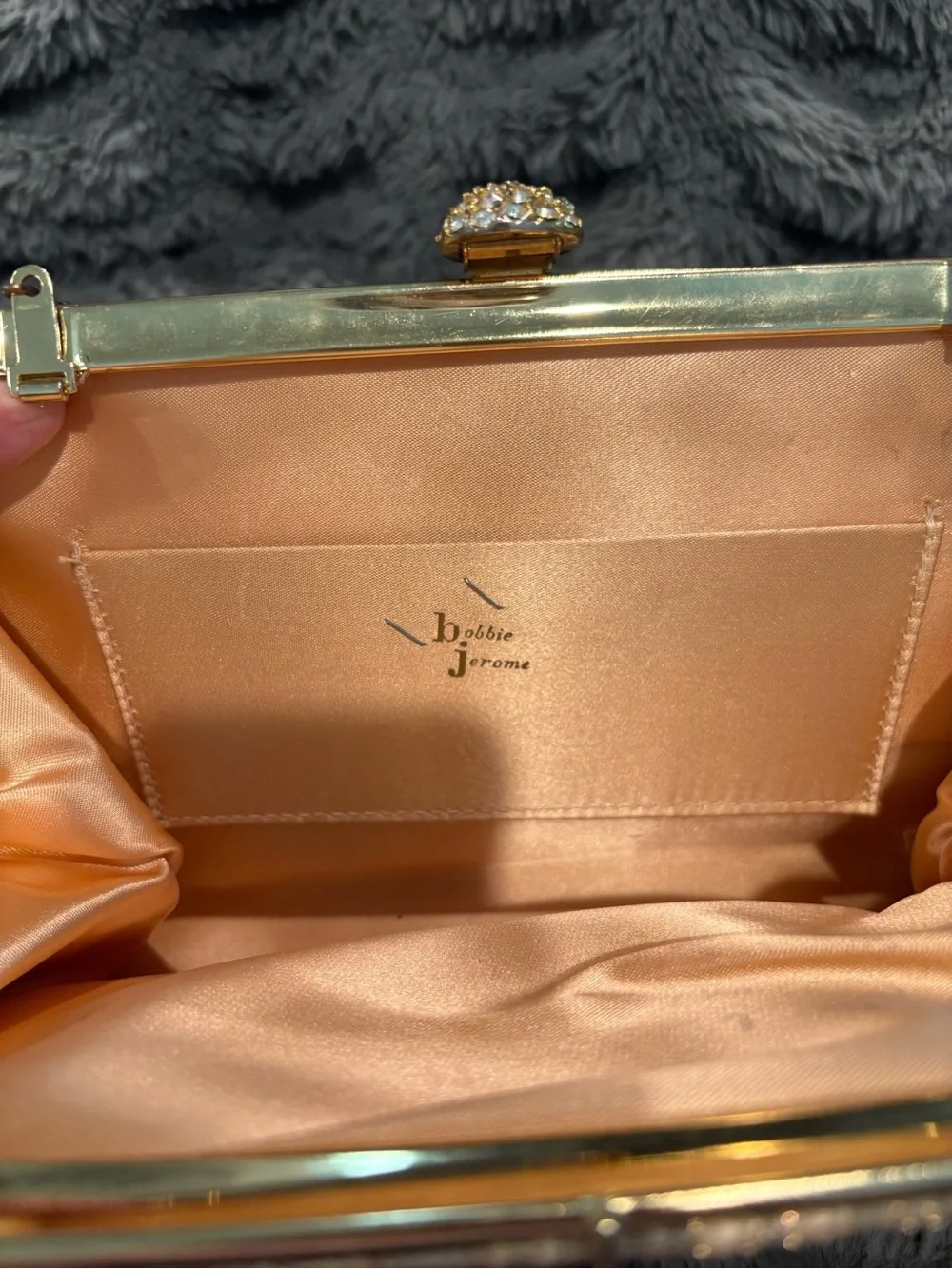 Vintage Bobbie Jerome Textured Gold Evening Clutch with Crystal Kiss Lock
